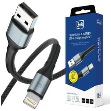 3MK 3MK Hyper kabel N-serije USB-A na Lightning 2m QC 3.0 5V/2.4A 12W črne barve