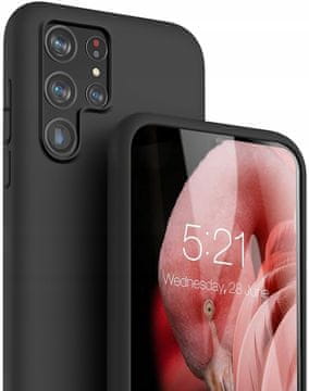 shumee Silikonski ovitek za Samsung Galaxy S23 Ultra črne barve, mehak mat + steklo