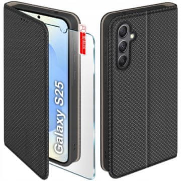 shumee Ovitek za Samsung Galaxy S25 z magnetnim zapiranjem, pametni magnet + steklo