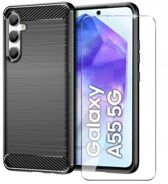 shumee Ovitek za Samsung Galaxy A55 5G iz oklepnega karbona + zadnja stran + steklo