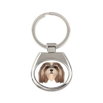 Lhasa Apso - geometrijski obesek za ključe s fotografijo in napisom