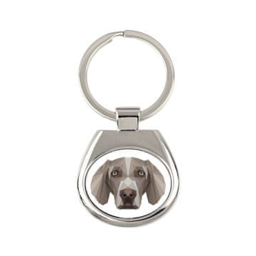 Weimaraner - geometrijski obesek za ključe s fotografijo in napisom