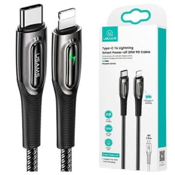 USAMS Usams pleteni kabel USB-C na LightningSmart Power-off 20W PD kabel 1,2 m črn/črn SJ518USB01 (US-SJ518)
