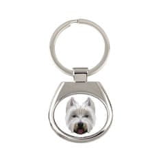 Zahodnovišavski beli terier, westie - geometrijski obesek za ključe s fotografijo in napisom