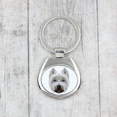 Zahodnovišavski beli terier, westie - geometrijski obesek za ključe s fotografijo in napisom
