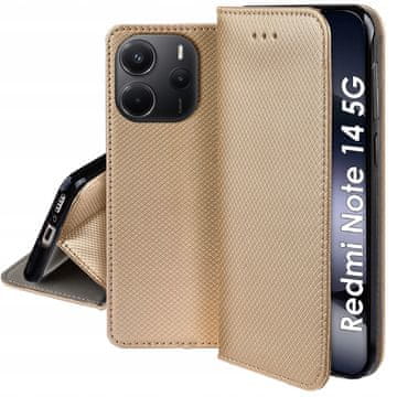shumee Ovitek za Xiaomi Redmi note 14 5G pametni magnetni ovitek z zapiranjem knjige zlate barve + steklo