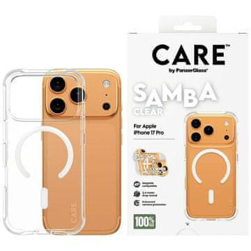 PanzerGlass Modni ovitek Care by PanzerGlass Samba z belim MagSafe zaščitnim ovitko za iPhone 17 Pro, prozoren