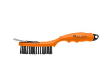shumee Profesionalna krtača za rjo, črna jeklena žica / 4 vrste, s strgalom, s plastičnim ročajem, Teger