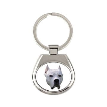 Argentinski pes, Dogo Argentino - geometrijski obesek za ključe s fotografijo in napisom