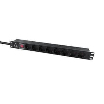 shumee Lanview 19" 1U podaljšek, 10A, 8 Schuko vtičnic, vtič C14, montaža v rack, LVR-2MSCH-SCH-C13-8