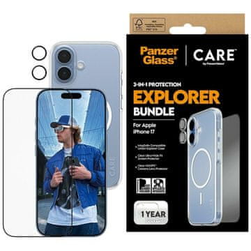 PanzerGlass Zaščitni komplet za nego PanzerGlass Flagship Explorer 3v1 ovitek + steklo + leča za iPhone 17