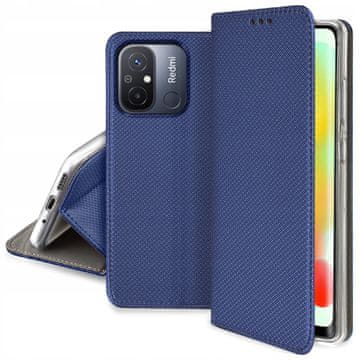 shumee Ovitek za Xiaomi Redmi 12C / Redmi 11a pametni magnetni ovitek za knjigo temno moder + steklo