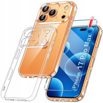shumee Tanek ovitek za iPhone 17 Pro Max, prozoren, prozorno ohišje, ojačana zadnja stran + steklo