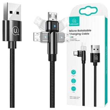USAMS Usams pleten vrtljiv kabel U60 2A microUSB črne barve/črne barve 1 m SJ478USB01 (US-SJ478)