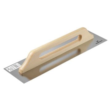 shumee Nerjaveča jeklena gladilka z gladkim lesenim ročajem 380x130 mm za omet in lepilo Vorstahl