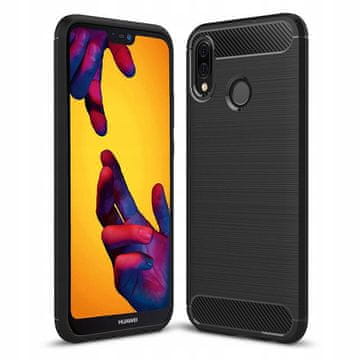 shumee Silikonski ovitek za Huawei P20 lite, karbonsko črn, mat, s tankim hrbtnim delom + steklo