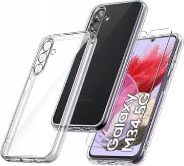 shumee Tanek ovitek za Samsung Galaxy M34 5G, zadnja stran, prozoren ovitek, brezbarven + steklo