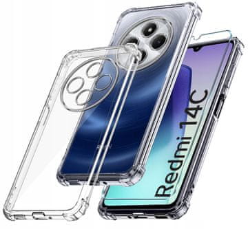 shumee Ovitek za Xiaomi Redmi 14C, brezbarven, proti udarcem, prozoren, zaščitni ovitek + steklo