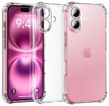 shumee Ovitek za iPhone 16 Plus, prozoren, oklepljen, odporen proti udarcem + zaščitno steklo 9H