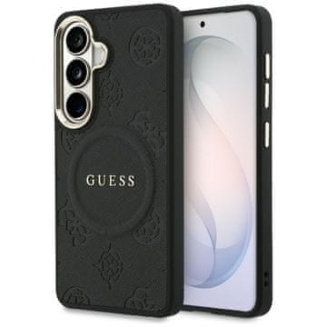 Guess Ovitek Guess Saffiano Peony z reliefnim obročem MagSafe za Samsung Galaxy S26 črne barve