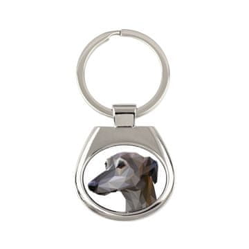Greyhound, angleški hrt - geometrijski obesek za ključe s fotografijo in napisom