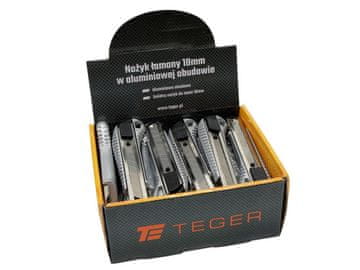 shumee 18 mm odlomljivi noži v aluminijastem ohišju v razstavni škatli (komplet 24 kosov) Teger