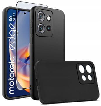 shumee Ovitek za Motorola edge 50 Neo | Tanek silikonski ovitek mat črne barve + komplet stekla