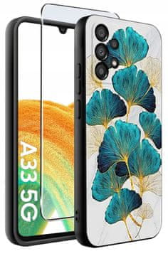 shumee Ovitek zlat glamurozni listi bleščice prekrivni ovitek za Samsung Galaxy A33 5G + steklo