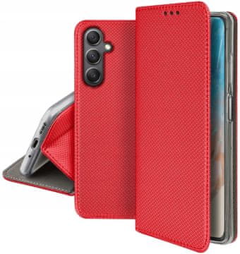 shumee Pametna magnetna torbica za knjige in denarnice za Samsung Galaxy M35 5G, rdeča + steklo