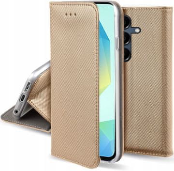 shumee Ovitek za Samsung A16 / A16 5G s pametnim magnetnim zapiranjem z zavihkom, zlat + steklo