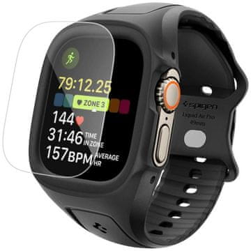 Spigen Pašček Spigen Liquid Air & Tempered Glass za Apple Watch Ultra 1/2/3 (49 mm) črne barve