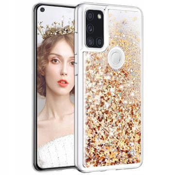 shumee Ovitek za Samsung Galaxy A21S, zadnja stran, loquid, bleščeče bleščice, zlato + steklo