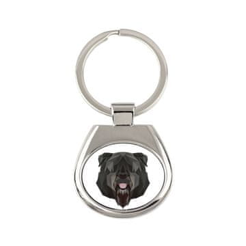 Bouvier des Flandres - geometrijski obesek za ključe s fotografijo in napisom