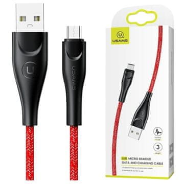 USAMS Usams pleteni kabel U41 microUSB 3m2A rdeč/rdeč SJ399USB02 (US-SJ399) hitro polnjenje