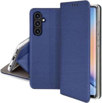 shumee Magnetni ovitek z zavihkom za Samsung A34 5G Zapiranje temno moder ovitek + 9H steklo