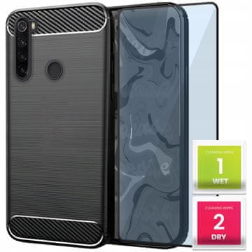 shumee Ovitek za Xiaomi Redmi Note 8T z karbonskim ohišjem, oklepljen zadnji pokrov + steklo