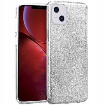 shumee Ovitek za iPhone 13 z bleščicami 3v1, srebrn, z bleščicami in zadnjo stranjo + steklo