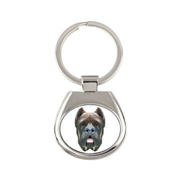 Cane Corso Italiano - geometrijski obesek za ključe s fotografijo in napisom