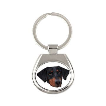 Doberman, Dobermann - geometrijski obesek za ključe s fotografijo in napisom