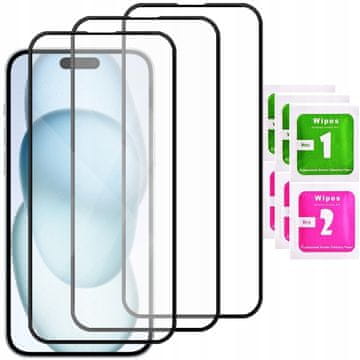 shumee 3x kaljeno steklo za celoten zaslon za Apple iPhone 15 Plus, polno 5D kaljeno steklo