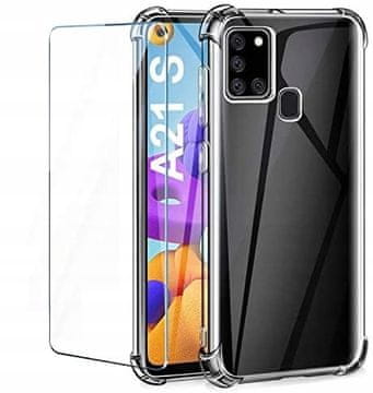 shumee Ovitek za Samsung Galaxy A21S, odporen proti udarcem, prozoren ojačan hrbet + steklo