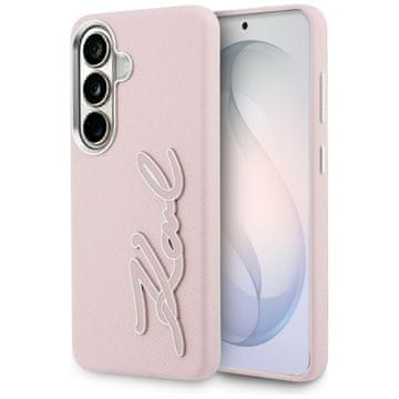 Karl Lagerfeld Ovitek iz kovinske smole Karl Lagerfeld Grained Signature za Samsung Galaxy S26 roza