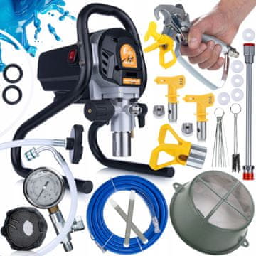 shumee HQ PaintMaxx Set 1200W - Začetni komplet za barvanje | Enota + šobe 515/513 | 30 cm sulica | 5 tesnil | 2 x filter z 60 mrežicami | Cedilo | Grablje in čopiči | Za akrilne, lateks in temeljne barve