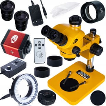 shumee Trinokularni mikroskop 7–50 × 102 mm s kamero FullHD HDMI/VGA + Barlowovo lečo 0,5 × povečavo + 56-kratno LED osvetljevalko | Profesionalni komplet za pregled in spajkanje elektronike