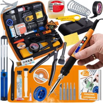 Rosfix Rosfix SolderMaster 13v1 - Mega komplet za spajkanje 60W LCD + dodatki + podloga + talila + ohišje | Za elektroniko, servis, SMD, THT | Profesionalni komplet orodij