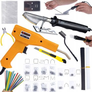 Rosfix Spajkalnik za glajenje plastike s kompletom plastike in mrežic + spenjalnik v kovčku 200 sponk + 800 sponk + komplet Prowelder Mini komplet spajkalnikov