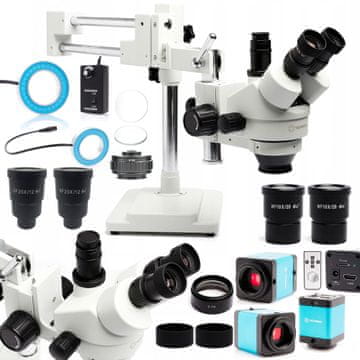 shumee 10HW trinokularni stereo mikroskop + nastavljiva LED osvetlitev z lečo + leča 0,7x + adapter 0,5x + okular WF20x/12 + kamera Techrebal "Cloudy Sky" 12MP