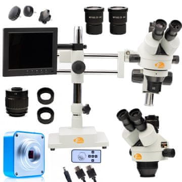 Rosfix Trinokularni stereo mikroskop Rosfix na nosilcu Jupiter Pro msjp-T-SDMS1 + 8-LED zaslon + 56-LED osvetljevalec + držalo za zaslon + kamera Scorpius