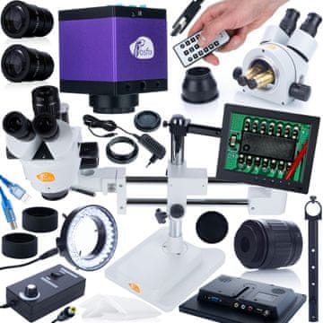 Rosfix Trinokularni stereo mikroskop Rosfix na nosilcu Jupiter Pro msjp-T-SDMS1 + 8 zaslonov + 56xLED osvetljevalec + držalo za zaslon + kamera Tucana PRO