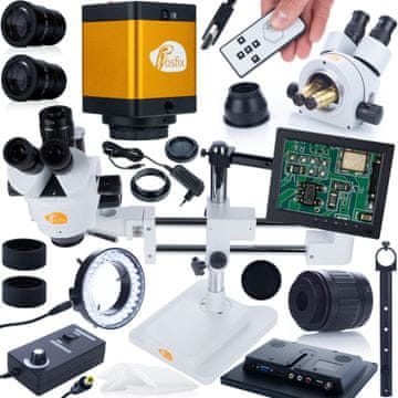Rosfix Trinokularni stereo mikroskop Rosfix na nosilcu Jupiter Pro msjp-T-SDMS1 + 8-LED zaslon + 56-LED osvetljevalec + držalo za zaslon + kamera Pegasus